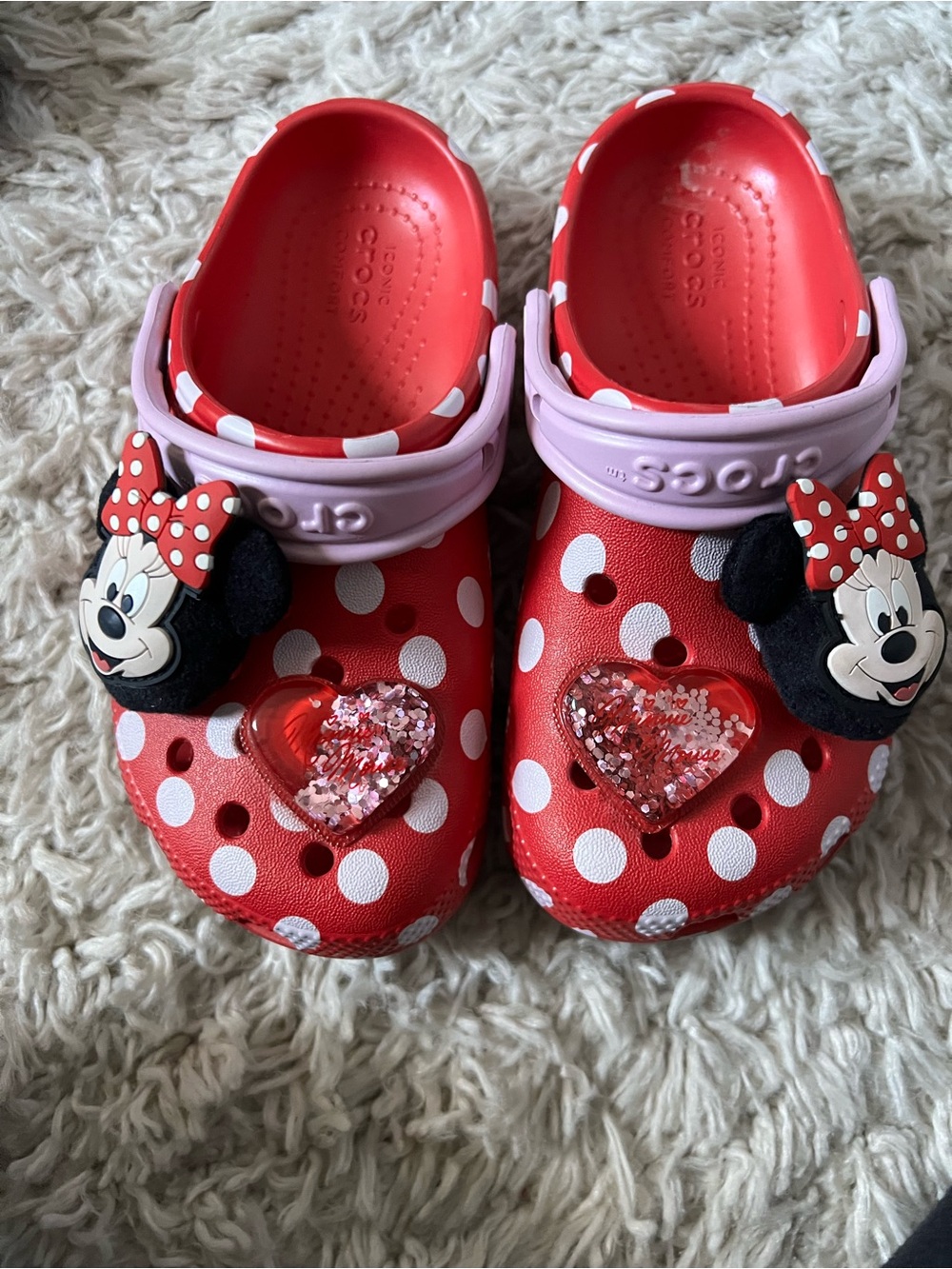 CROCS Kids Minnie Mouse Red Polka Dot Clogs with Pink Strap